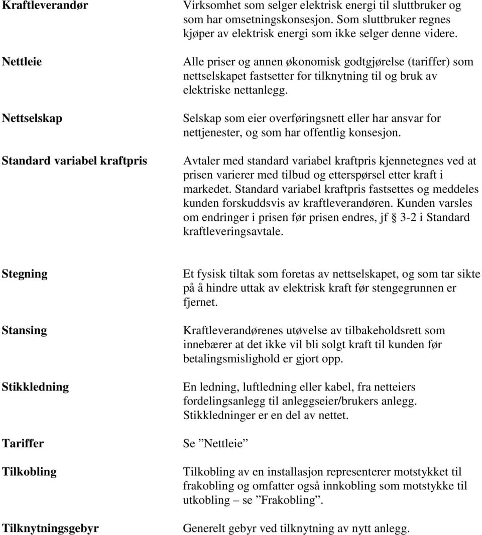 Alle priser og annen økonomisk godtgjørelse (tariffer) som nettselskapet fastsetter for tilknytning til og bruk av elektriske nettanlegg.