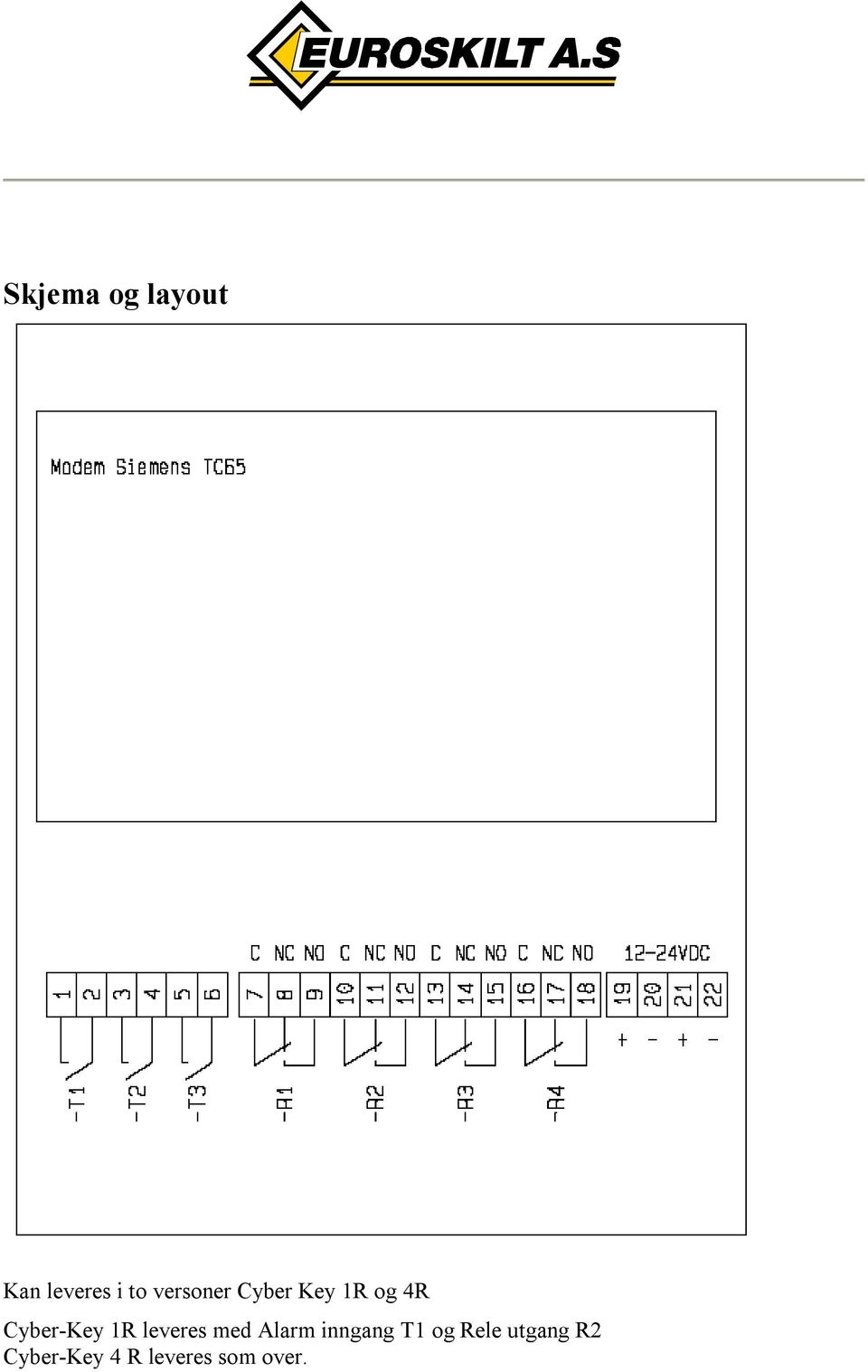 1R leveres med Alarm inngang T1 og