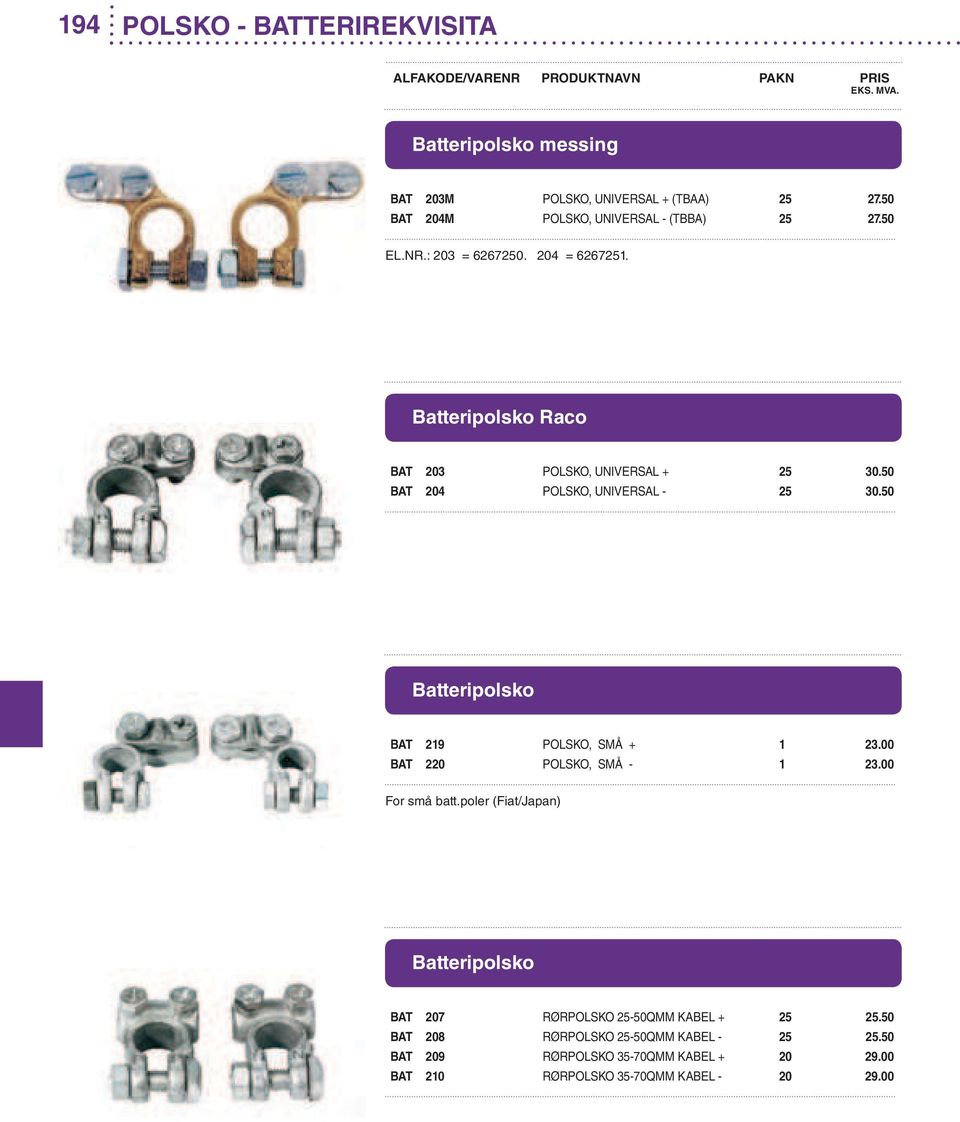 50 BAT 219 POLSKO, SMÅ + 1 23.00 BAT 220 POLSKO, SMÅ - 1 23.00 For små batt.