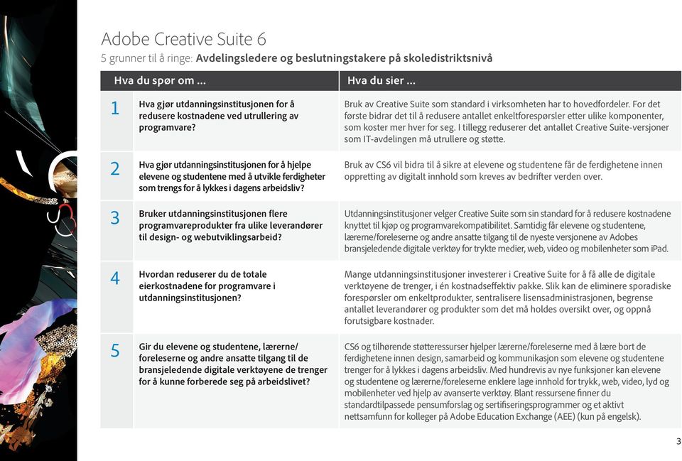 Bruker utdanningsinstitusjonen flere programvareprodukter fra ulike leverandører til design- og webutviklingsarbeid?