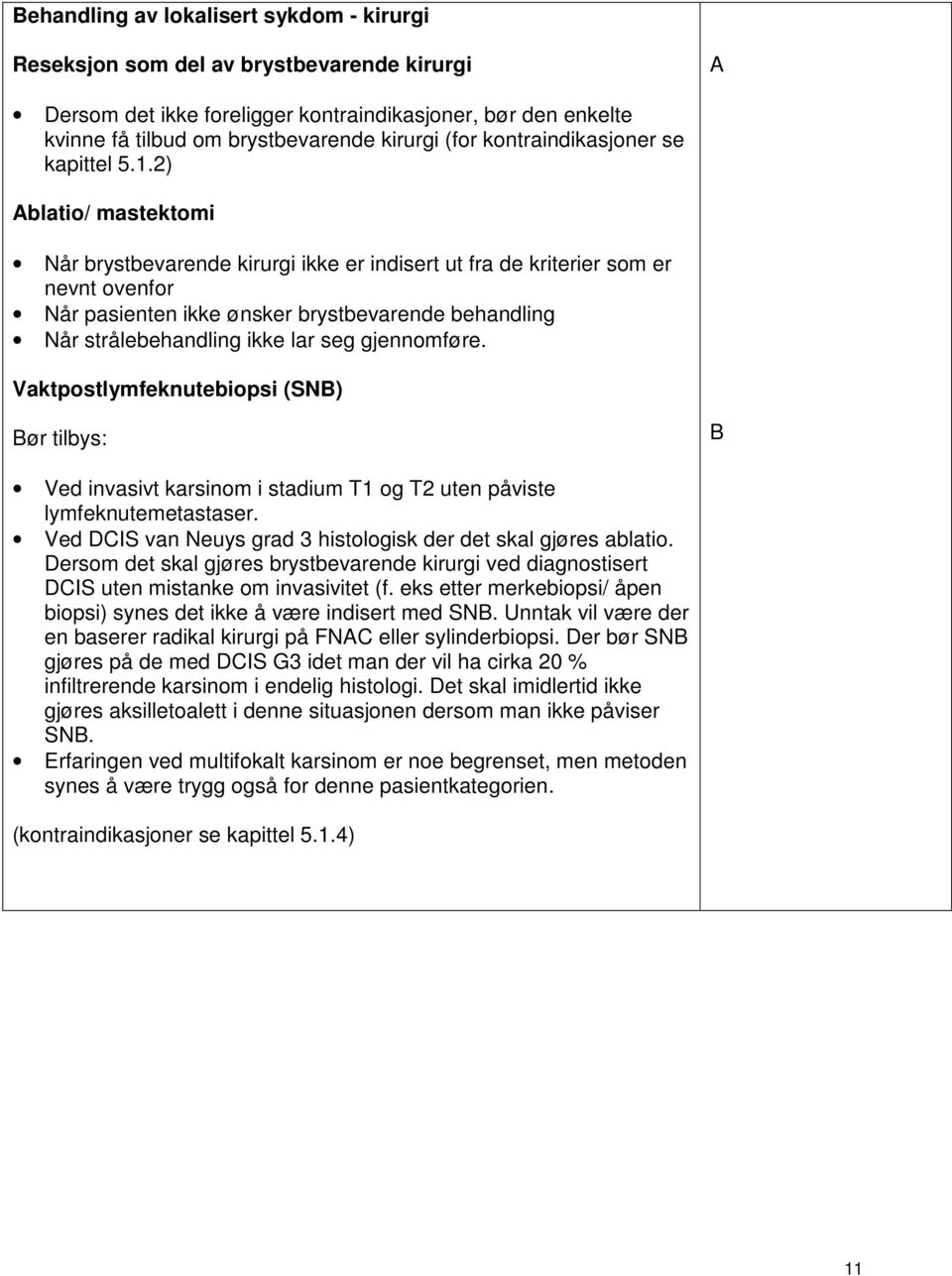 2) Ablatio/ mastektomi Når brystbevarende kirurgi ikke er indisert ut fra de kriterier som er nevnt ovenfor Når pasienten ikke ønsker brystbevarende behandling Når strålebehandling ikke lar seg