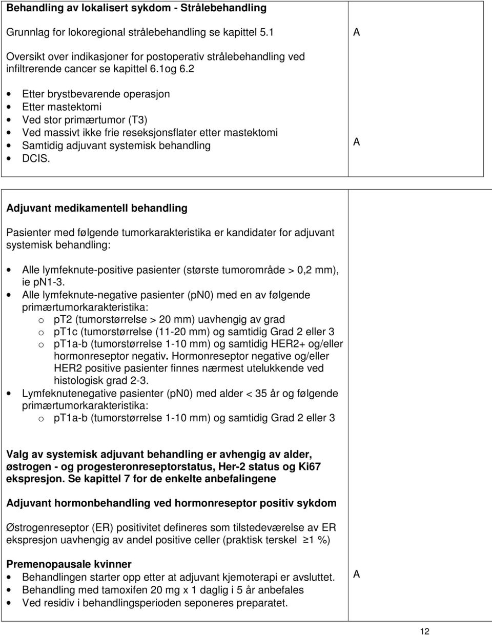 2 Etter brystbevarende operasjon Etter mastektomi Ved stor primærtumor (T3) Ved massivt ikke frie reseksjonsflater etter mastektomi Samtidig adjuvant systemisk behandling DCIS.