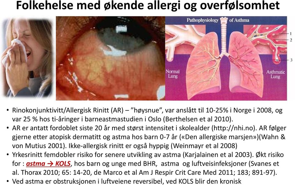 AR følger gjerne etter atopisk dermatitt og astma hos barn 0-7 år («Den allergiske marsjen»)(wahn & von Mutius 2001).