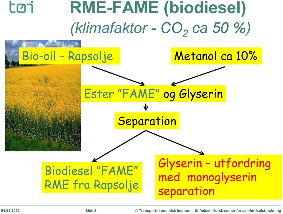 Glyserin Separation Biodiesel FAME RME fra Rapsolje