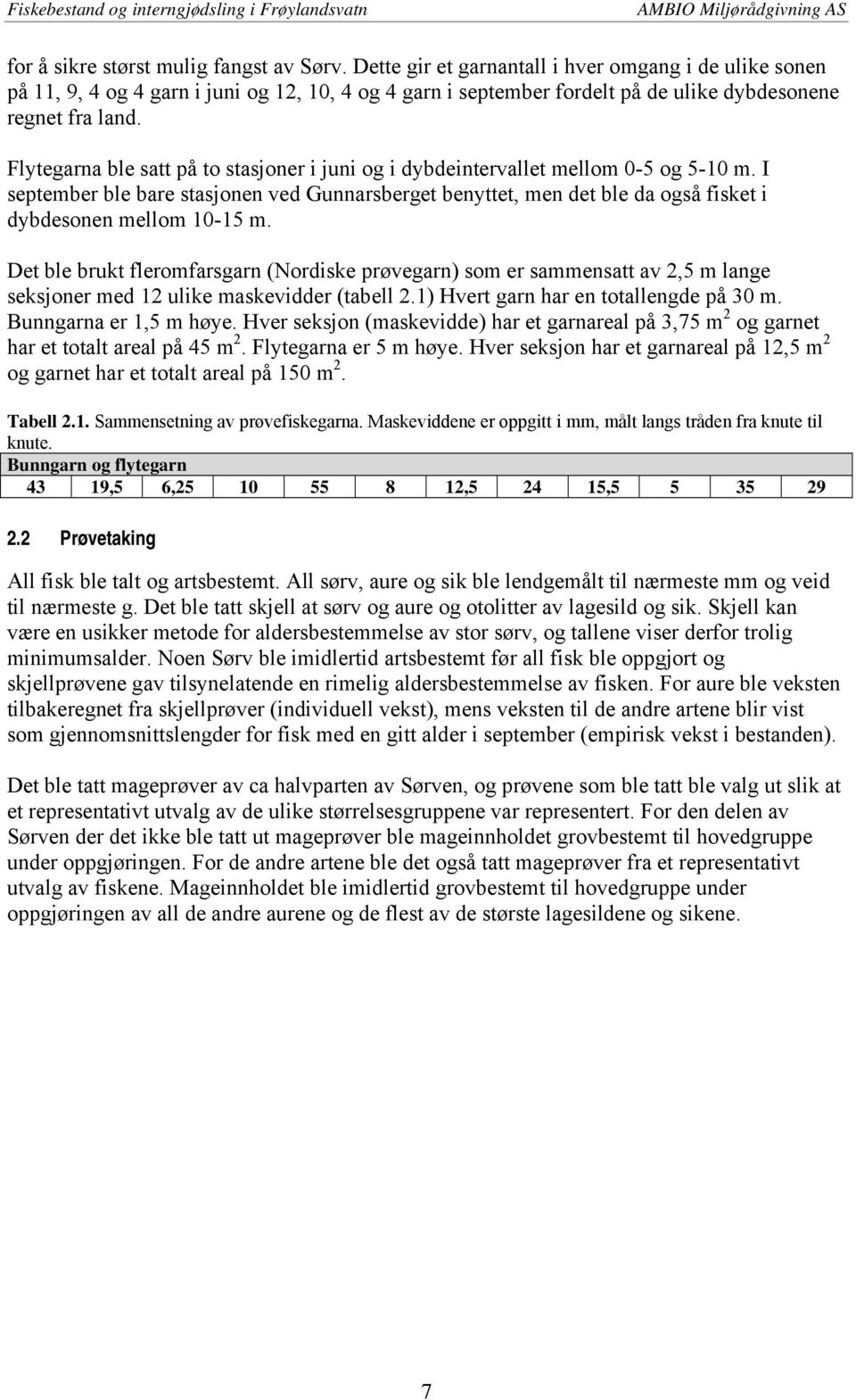 Flytegarna ble satt på to stasjoner i juni og i dybdeintervallet mellom 0-5 og 5-10 m.