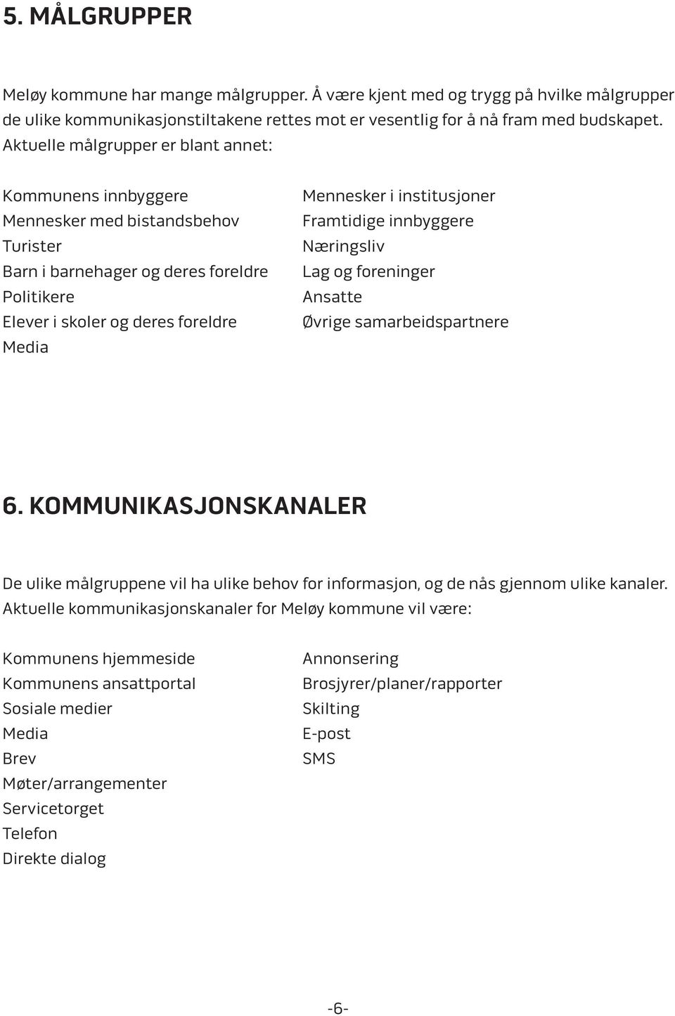 institusjoner Framtidige innbyggere Næringsliv Lag og foreninger Ansatte Øvrige samarbeidspartnere 6.