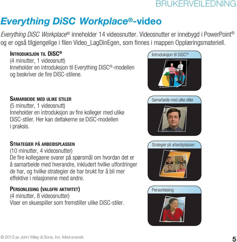 introduksjon til disc (4 minutter, 1 videosnutt) Inneholder en introduksjon til Everything DiSC -modellen og beskriver de fi re DiSC-stilene.