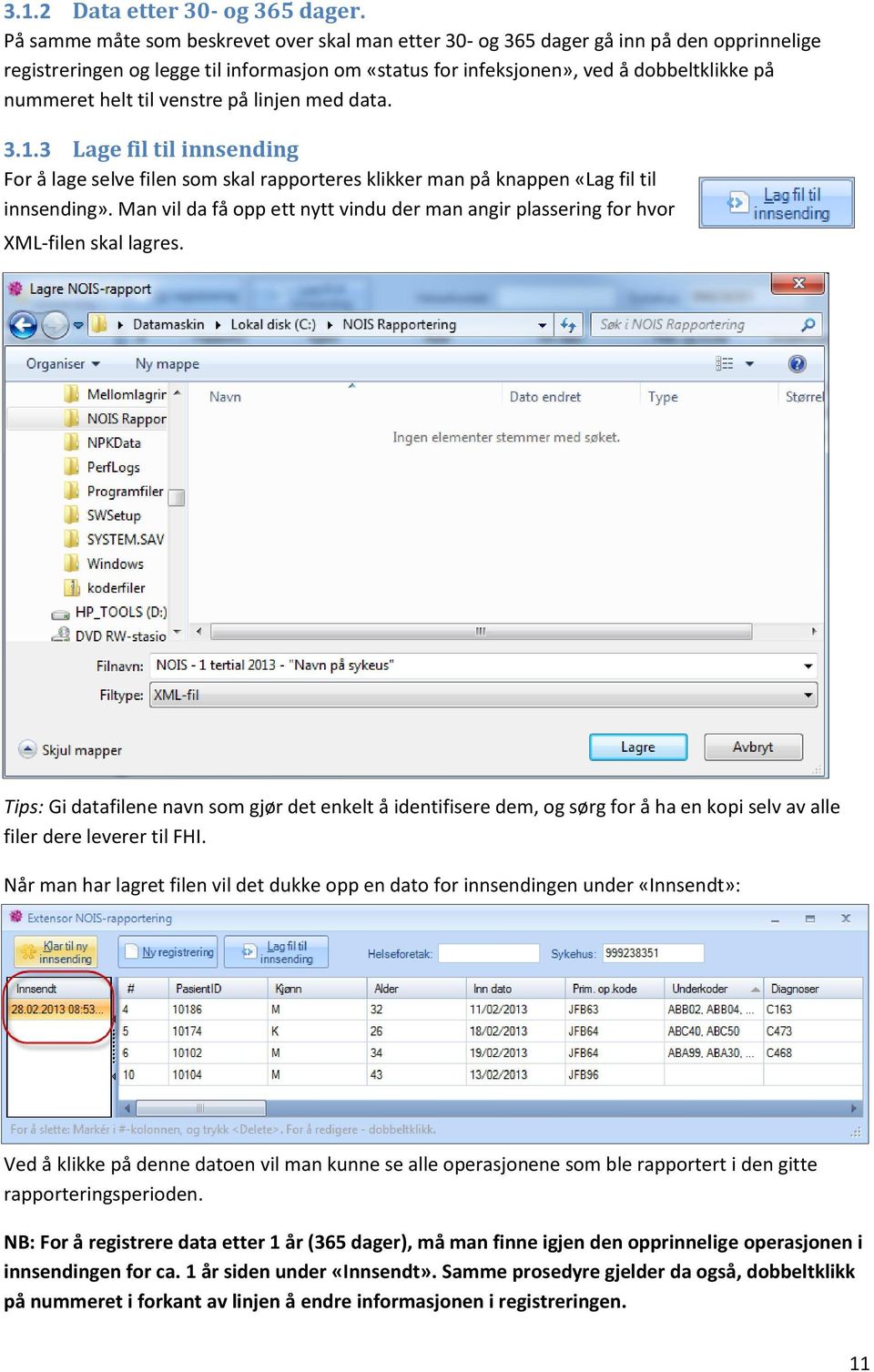 til venstre på linjen med data. 3.1.3 Lage fil til innsending For å lage selve filen som skal rapporteres klikker man på knappen «Lag fil til innsending».