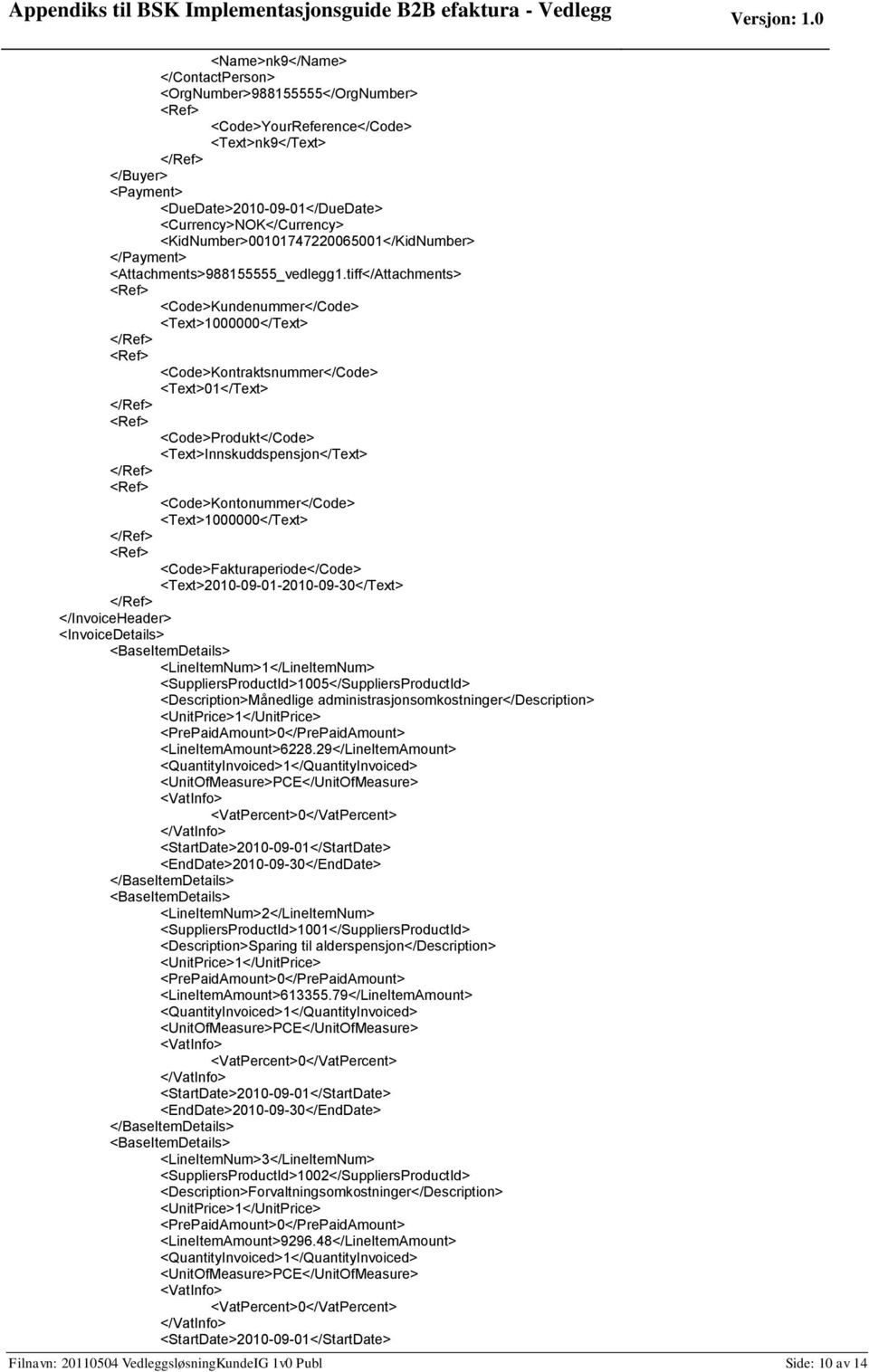 tiff</Attachments> <Code>Kundenummer</Code> <Text>1000000</Text> <Code>Kontraktsnummer</Code> <Text>01</Text> <Code>Produkt</Code> <Text>Innskuddspensjon</Text> <Code>Kontonummer</Code>