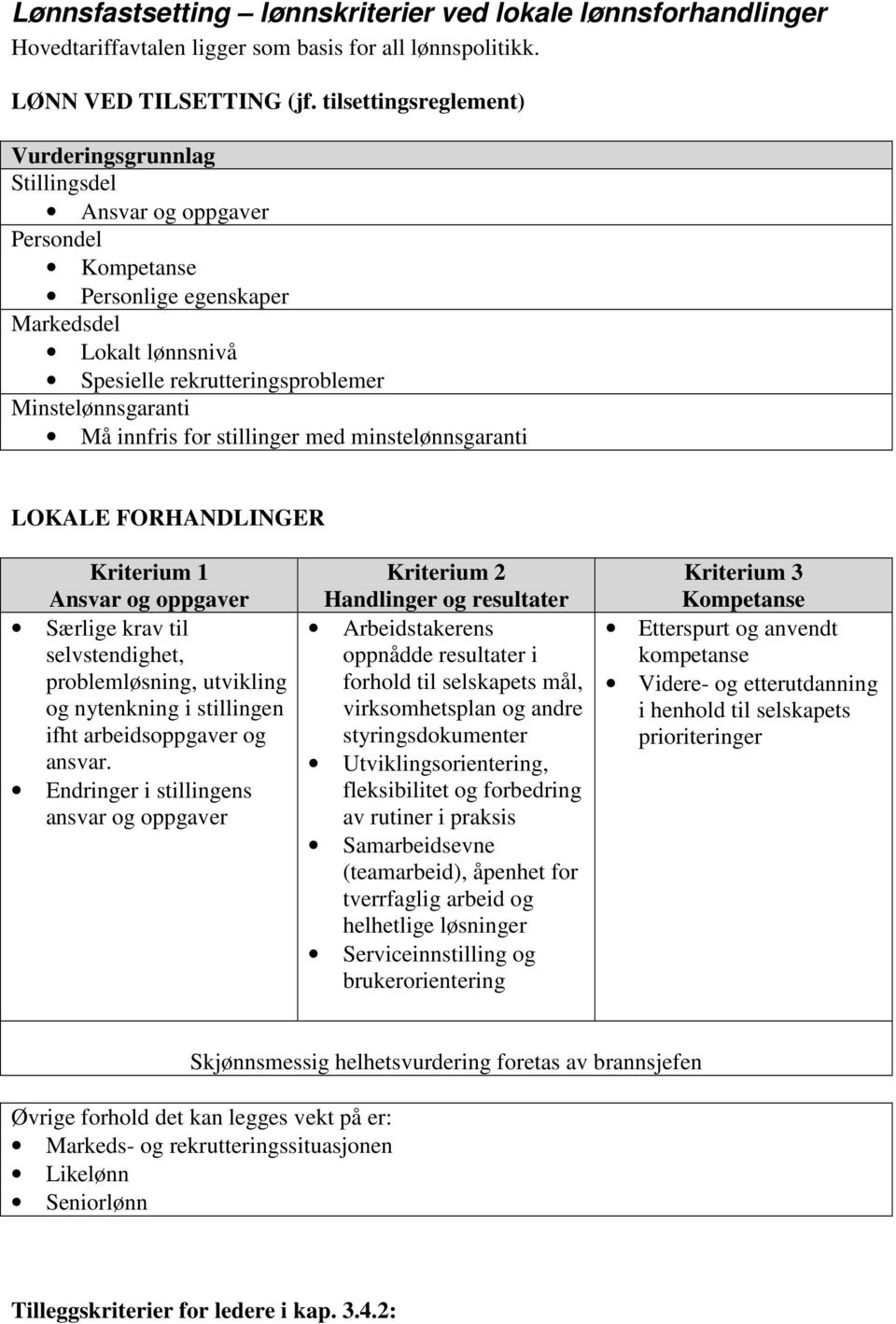 innfris for stillinger med minstelønnsgaranti LOKALE FORHANDLINGER Kriterium 1 Ansvar og oppgaver Særlige krav til selvstendighet, problemløsning, utvikling og nytenkning i stillingen ifht
