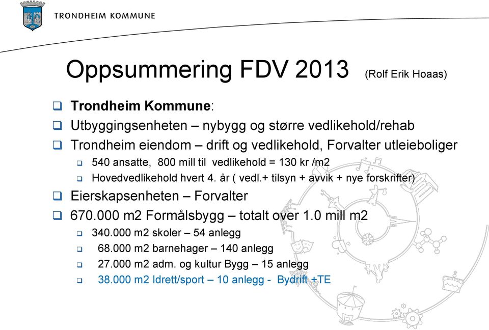 år ( vedl.+ tilsyn + avvik + nye forskrifter) Eierskapsenheten Forvalter 670.000 m2 Formålsbygg totalt over 1.0 mill m2 340.