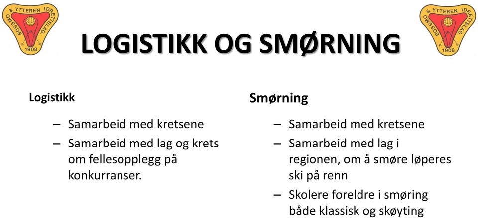 Smørning Samarbeid med kretsene Samarbeid med lag i regionen, om