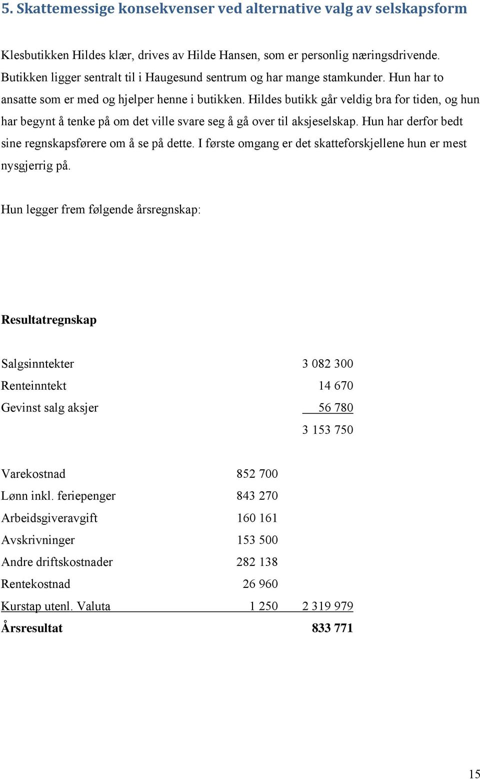 Hildes butikk går veldig bra for tiden, og hun har begynt å tenke på om det ville svare seg å gå over til aksjeselskap. Hun har derfor bedt sine regnskapsførere om å se på dette.