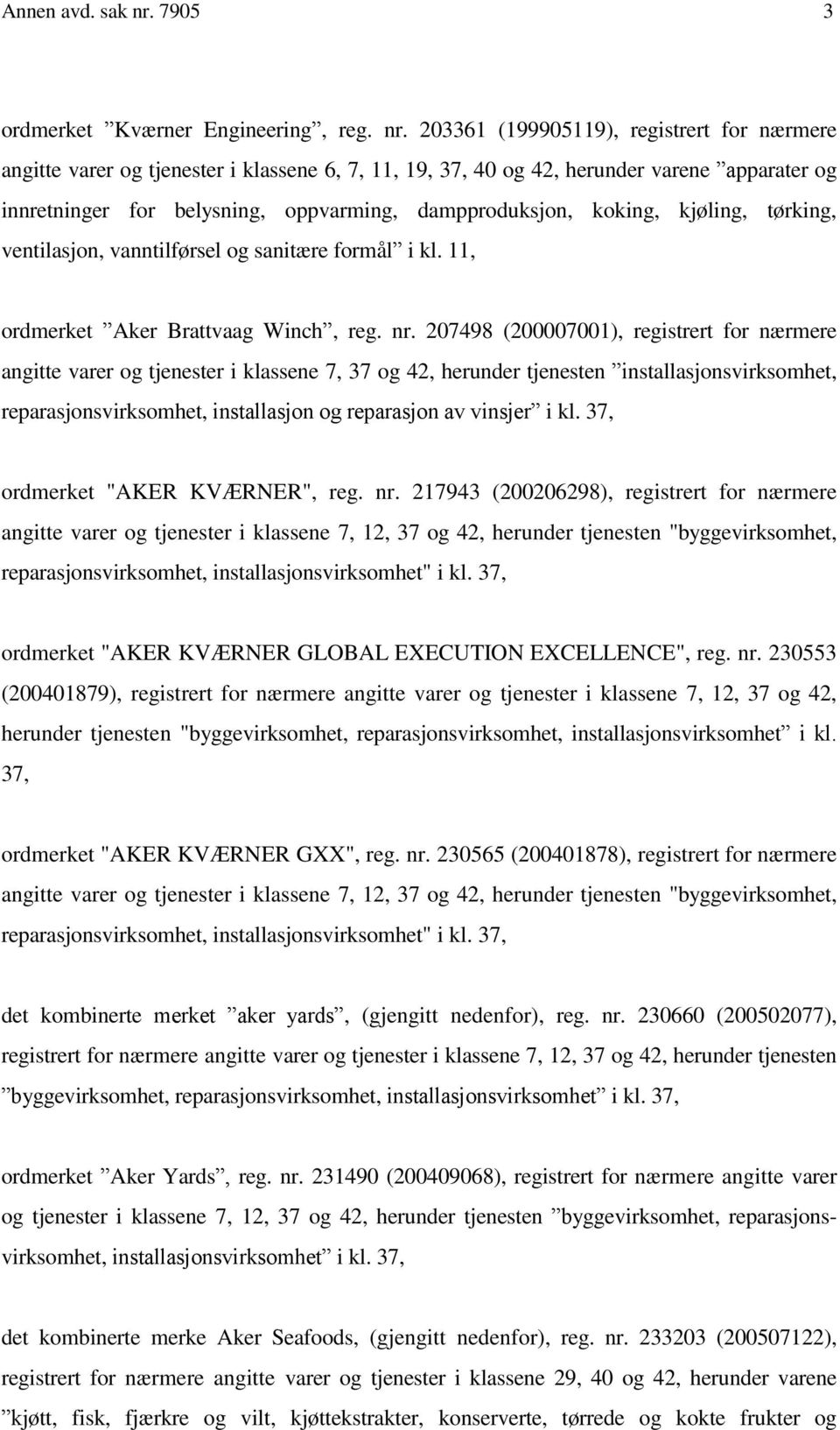 203361 (199905119), registrert for nærmere angitte varer og tjenester i klassene 6, 7, 11, 19, 37, 40 og 42, herunder varene apparater og innretninger for belysning, oppvarming, dampproduksjon,