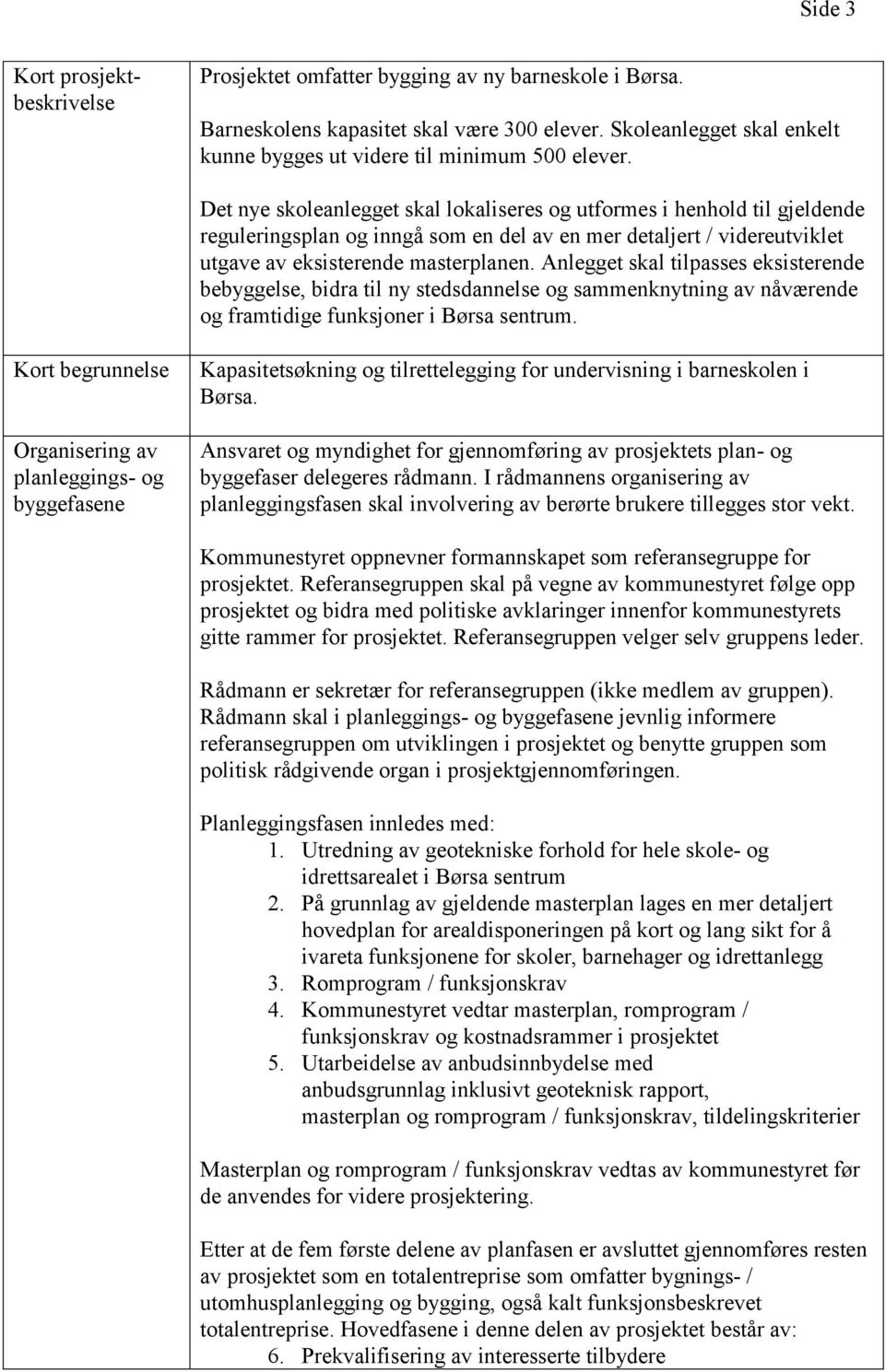 Det nye skoleanlegget skal lokaliseres og utformes i henhold til gjeldende reguleringsplan og inngå som en del av en mer detaljert / videreutviklet utgave av eksisterende masterplanen.