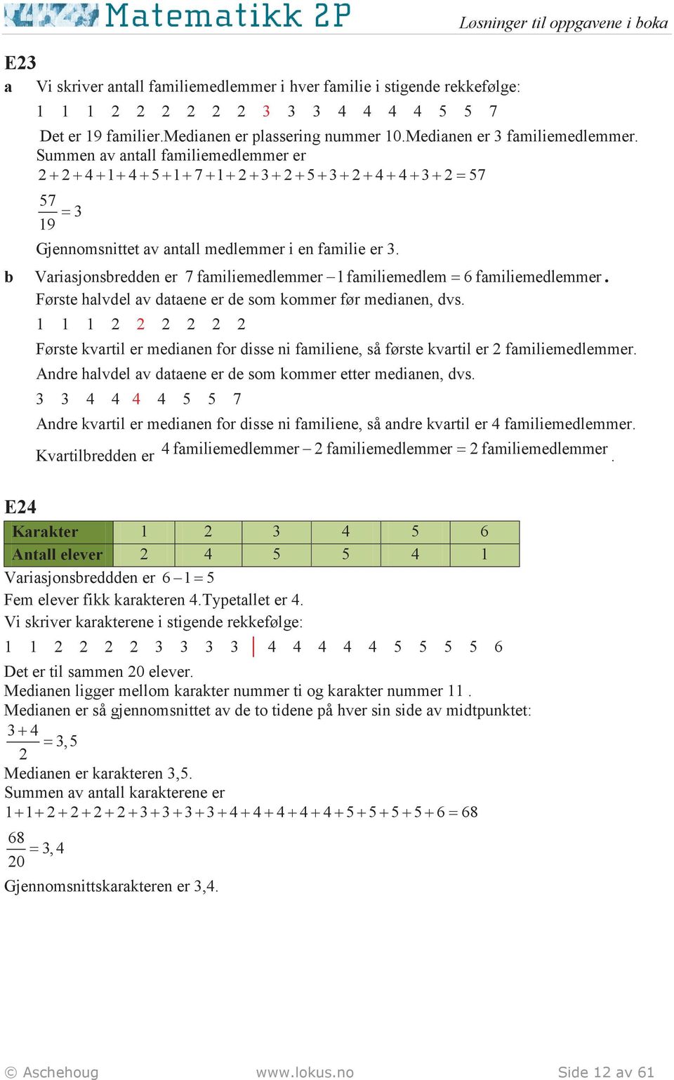 Vrisjonsredden er 7 fmiliemedlemmer 1 fmiliemedlem = 6 fmiliemedlemmer. Første hlvdel v dtene er de som kommer før medinen, dvs.