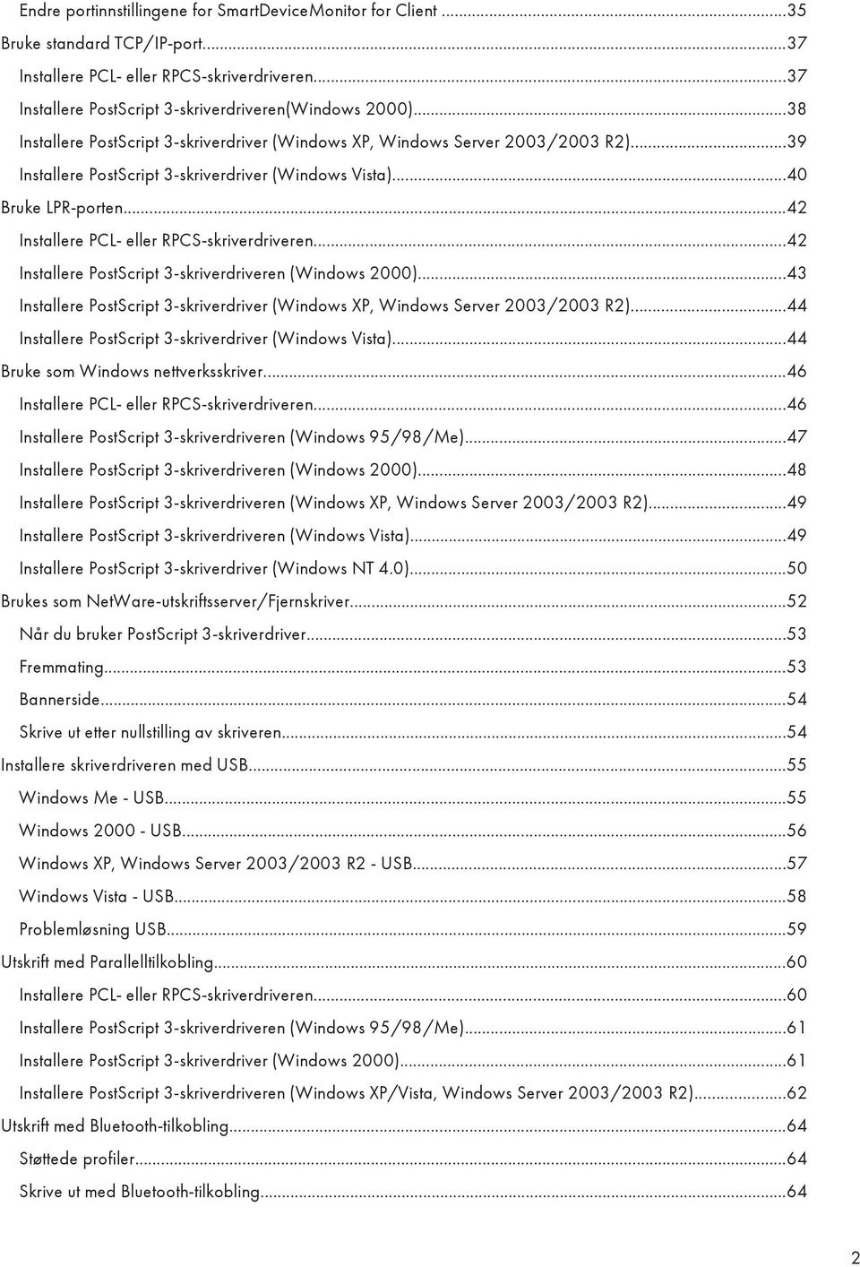 ..42 Installere PCL- eller RPCS-skriverdriveren...42 Installere PostScript 3-skriverdriveren (Windows 2000)...43 Installere PostScript 3-skriverdriver (Windows XP, Windows Server 2003/2003 R2).