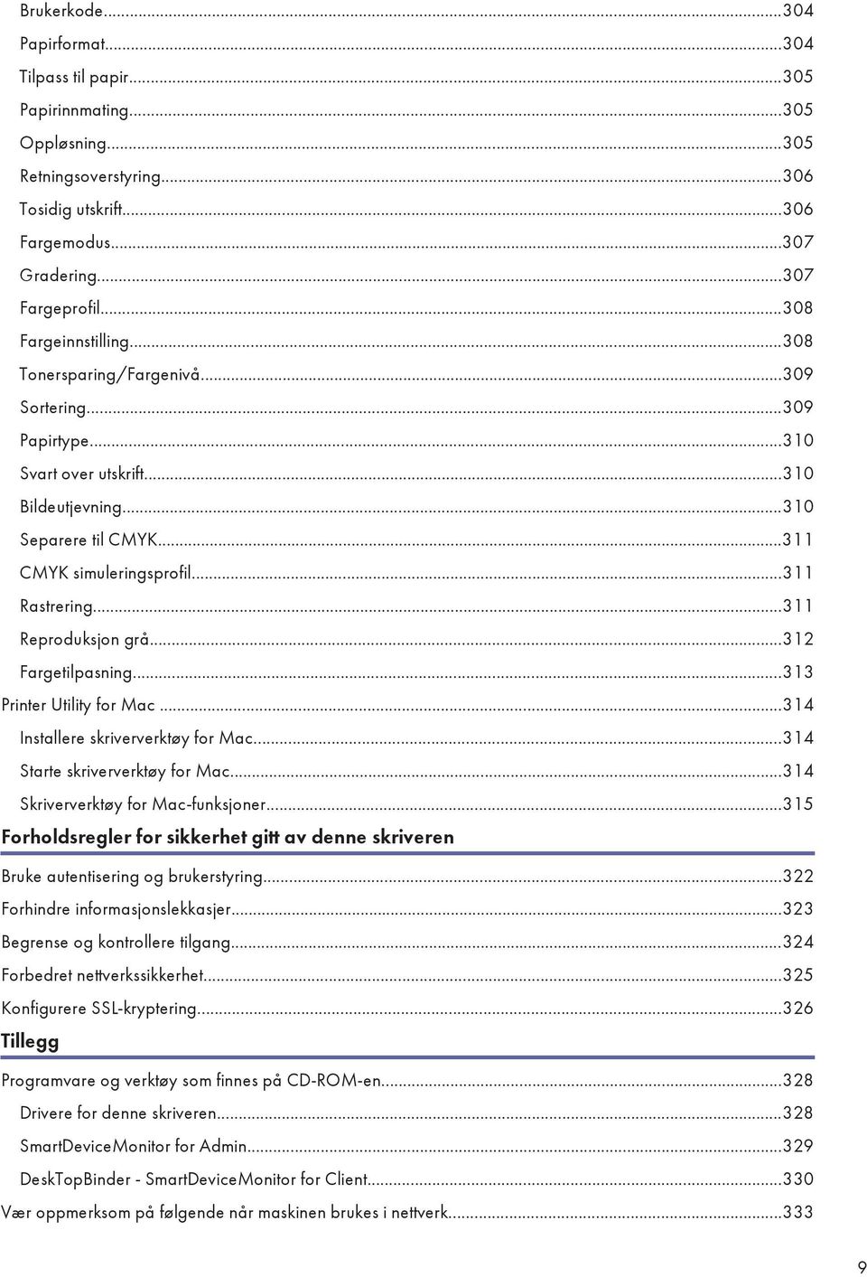 ..311 Reproduksjon grå...312 Fargetilpasning...313 Printer Utility for Mac...314 Installere skriververktøy for Mac...314 Starte skriververktøy for Mac...314 Skriververktøy for Mac-funksjoner.