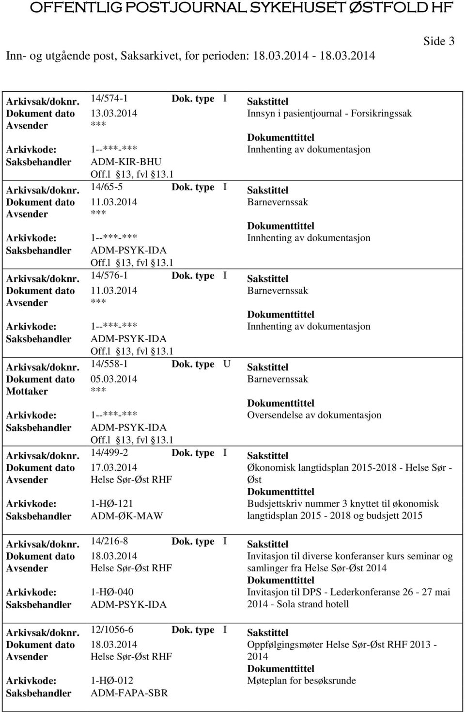 type U Sakstittel Dokument dato 05.03.