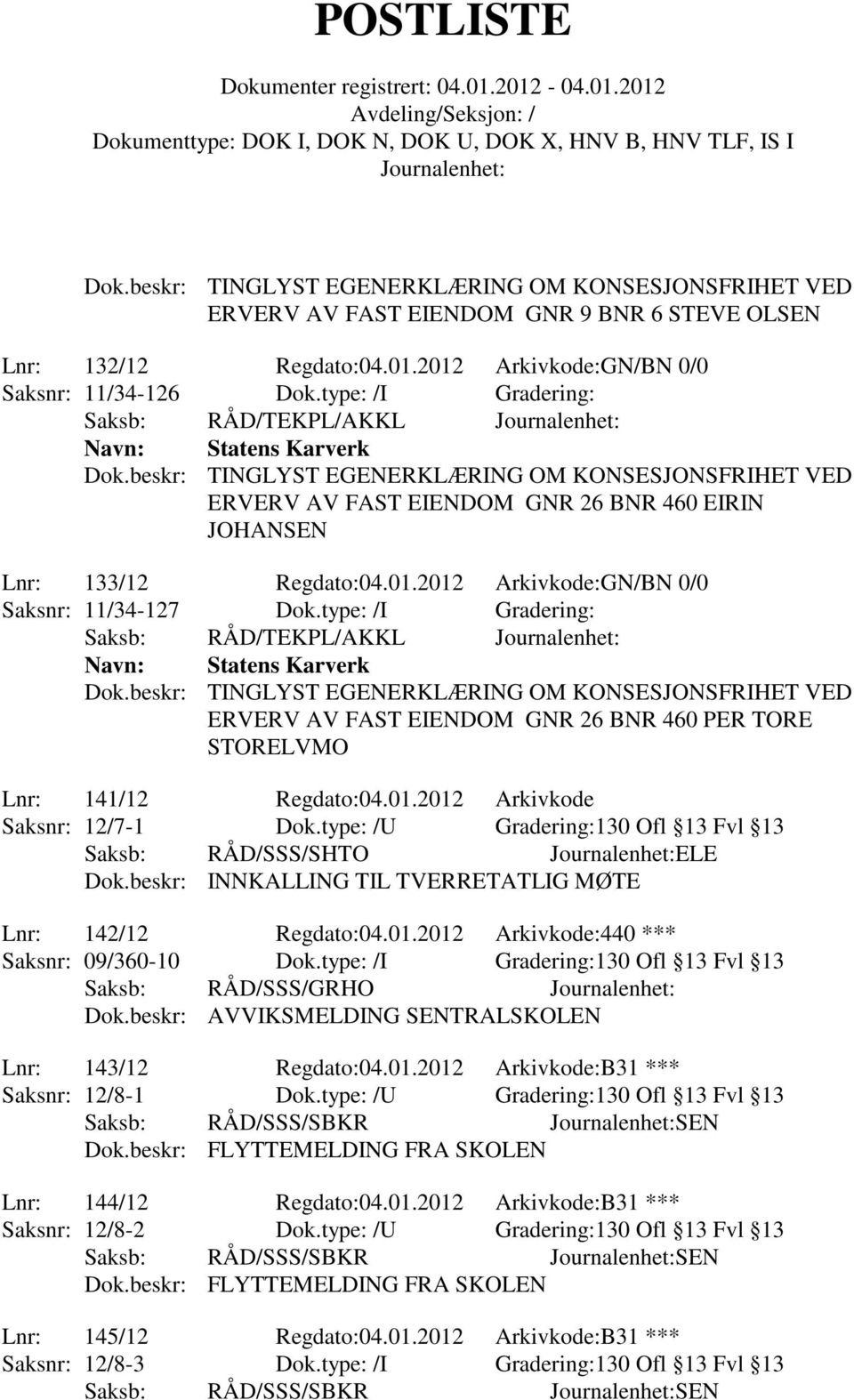 type: /I Gradering: ERVERV AV FAST EIENDOM GNR 26 BNR 460 PER TORE STORELVMO Lnr: 141/12 Regdato:04.01.2012 Arkivkode Saksnr: 12/7-1 Dok.