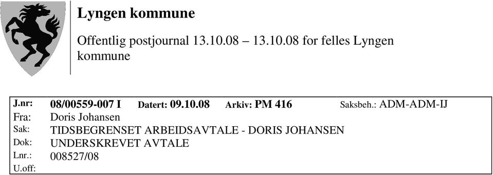 : ADM-ADM-IJ Fra: Doris Johansen Sak: