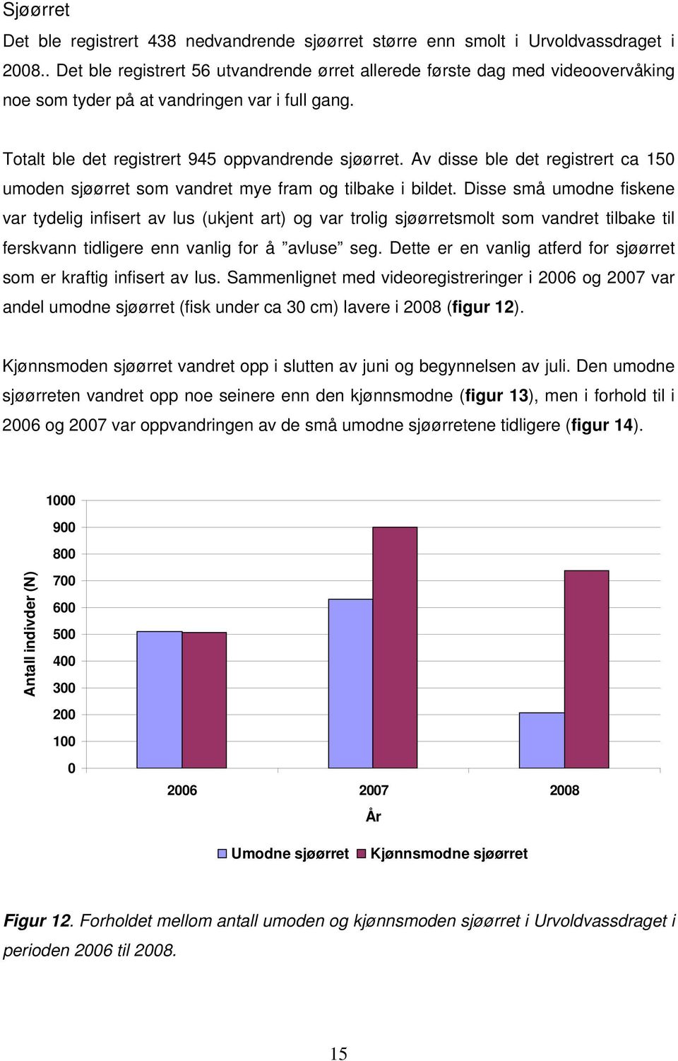 Av disse ble det registrert ca 150 umoden sjøørret som vandret mye fram og tilbake i bildet.