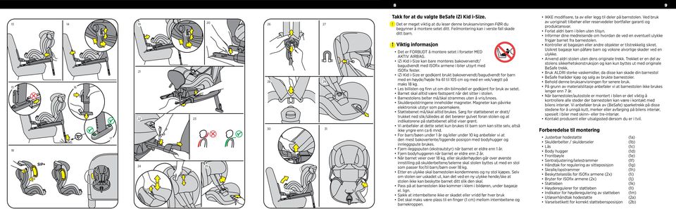 izi Kid i-size kn re monteres kovervendt/ gudvendt med ISOfix rmene i iler utsyrt med ISOfix fester.