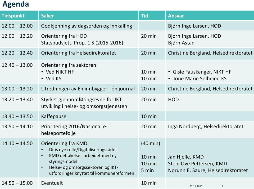 00 Orientering fra sektoren: Ved NIKT HF Ved KS 10 min 10 min Gisle Fauskanger, NIKT HF Tone Marie Solheim, KS 13.00 13.