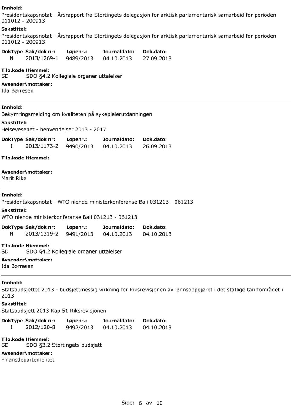 2 Kollegiale organer uttalelser da Børresen Bekymringsmelding om kvaliteten på sykepleierutdanningen Helsevesenet - henvendelser 2013-2017 2013/1173-2 9490/2013 26.09.