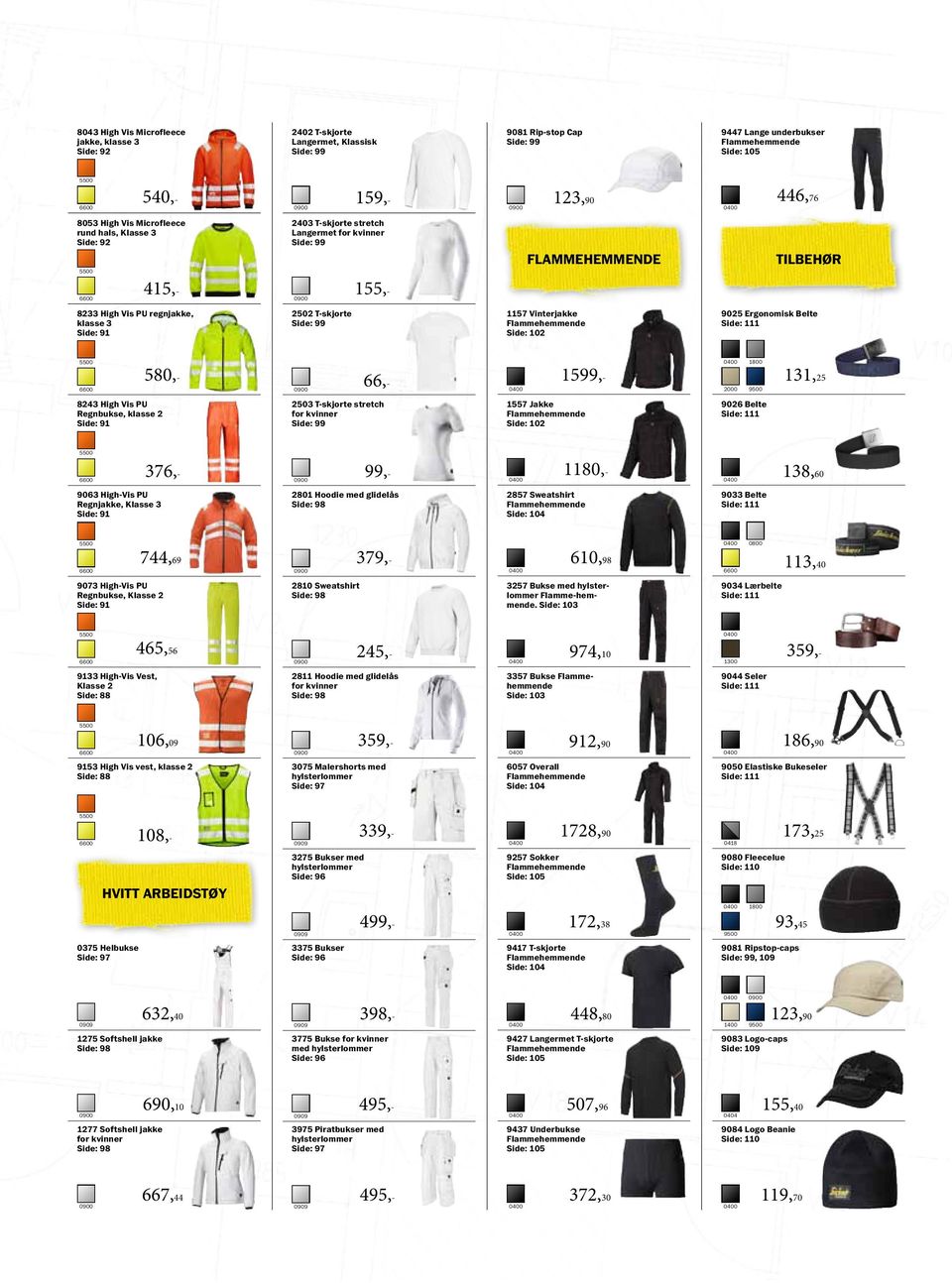 580,- 66,- 1599,- 2000 131,25 8243 High Vis PU Regnbukse, klasse 2 Side: 91 2503 T-skjorte stretch 1557 Jakke Side: 102 9026 Belte 376,- 99,- 1180,- 138,60 9063 High-Vis PU Regnjakke, Klasse 3 Side: