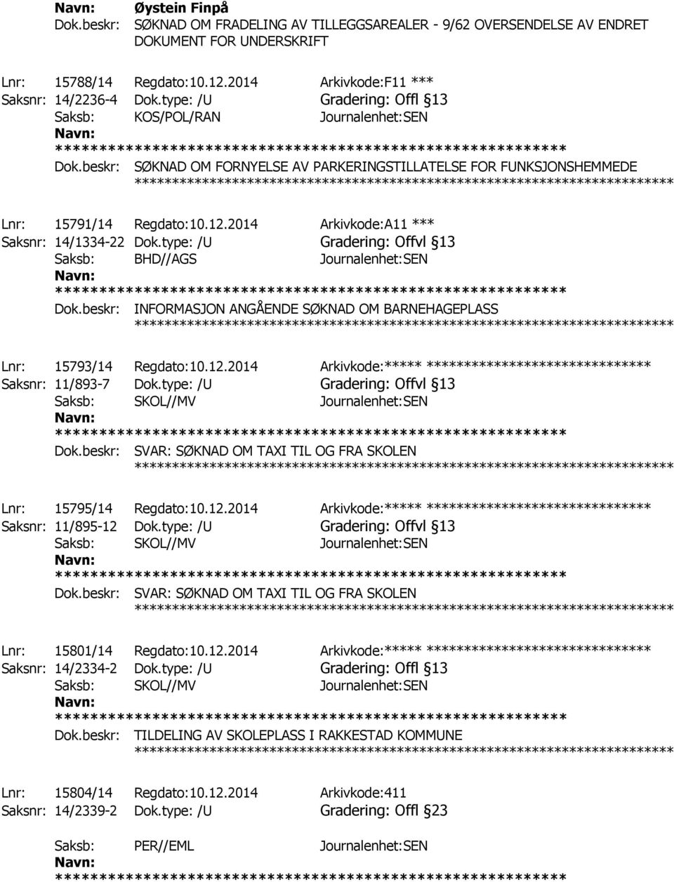 beskr: SØKNAD OM FORNYELSE AV PARKERINGSTILLATELSE FOR FUNKSJONSHEMMEDE ************** Lnr: 15791/14 Regdato:10.12.2014 Arkivkode:A11 *** Saksnr: 14/1334-22 Dok.type: /U Gradering: Offvl 13 Dok.