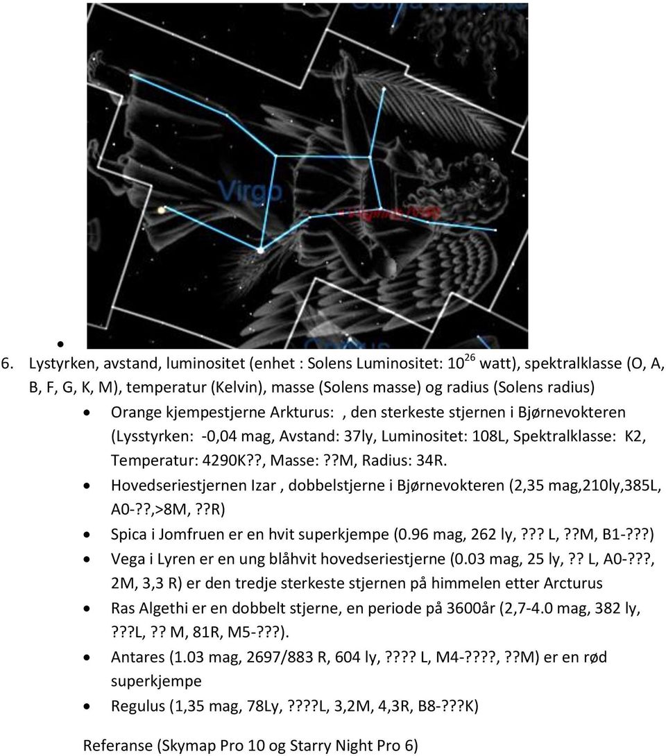 Hovedseriestjernen Izar, dobbelstjerne i Bjørnevokteren (2,35 mag,210ly,385l, A0-??,>8M,??R) Spica i Jomfruen er en hvit superkjempe (0.96 mag, 262 ly,??? L,??M, B1-?