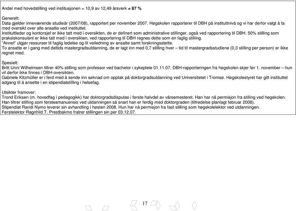 Instituttleder og kontorsjef er ikke tatt med i oversikten, de er definert som administrative stillinger, også ved rapportering til DBH.