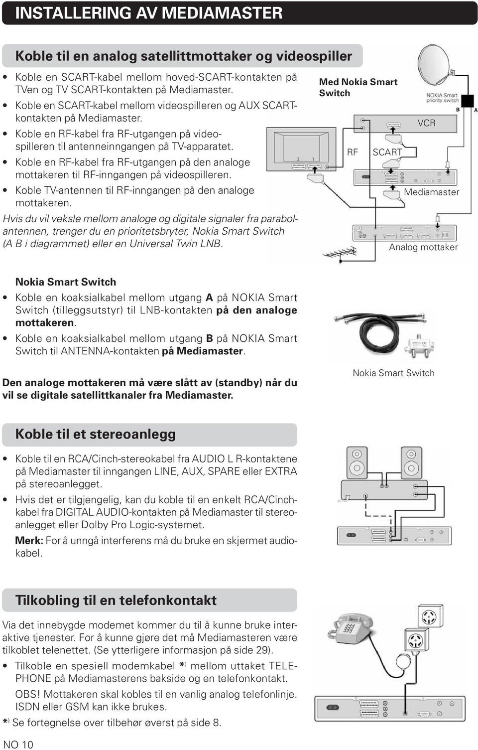 Koble en RF-kabel fra RF-utgangen på den analoge mottakeren til RF-inngangen på videospilleren. Koble TV-antennen til RF-inngangen på den analoge mottakeren.