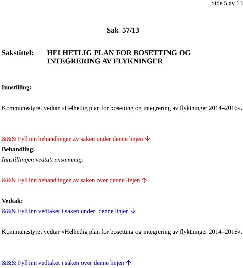 og integrering av flyktninger 2014 2016». Innstillingen vedtatt enstemmig.