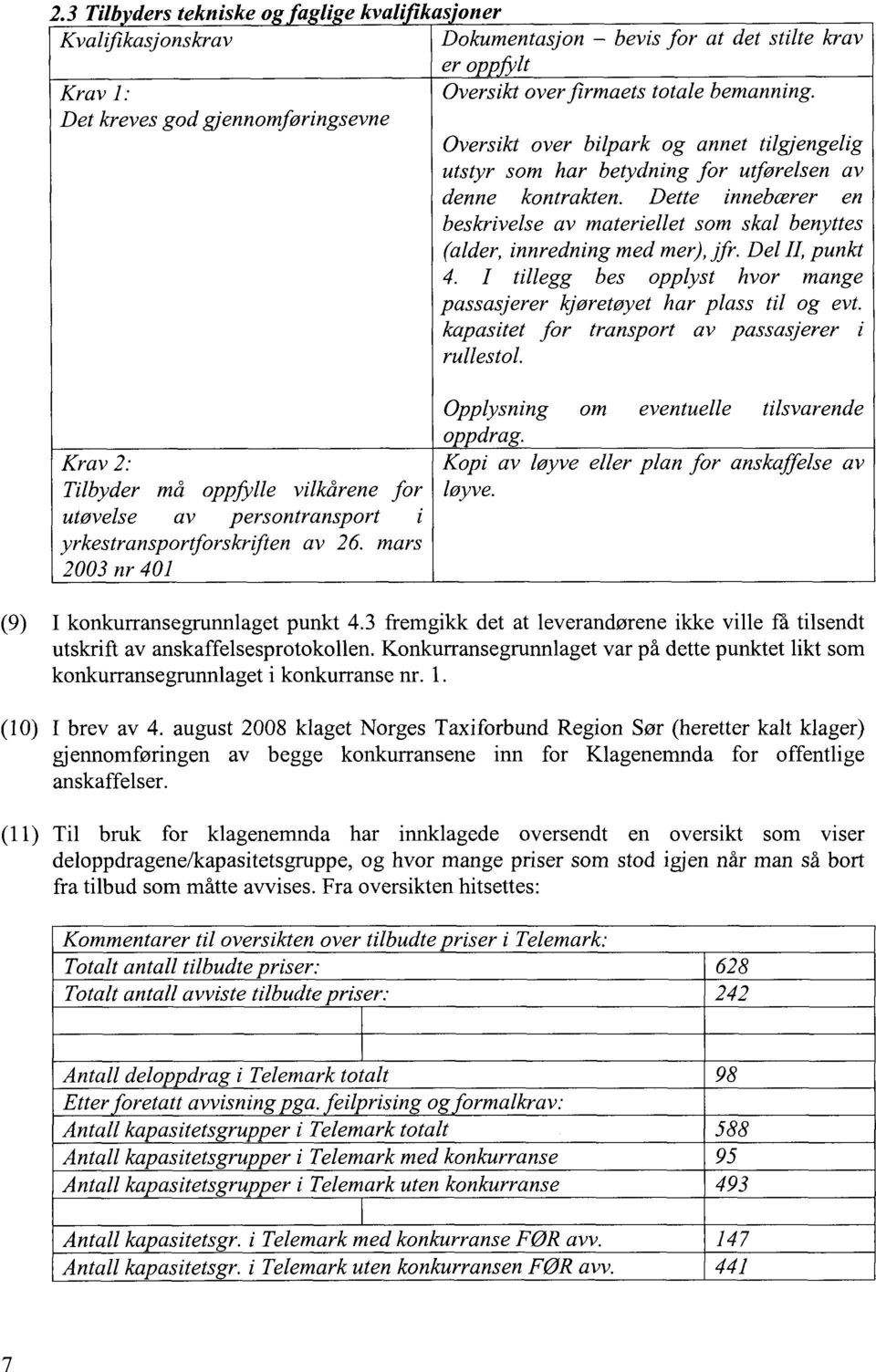 Dette innebærer en beskrivelse av materiellet som skal benyttes (alder, innredning med mer), lfr. Del II, punkt 4. I tillegg bes opplyst hvor mange passasjerer kjøretøyet har plass til og evt.