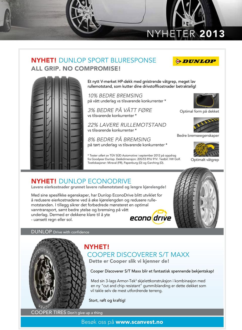 tørt underlag vs tilsvarende konkurrenter * Optimal form på dekket Bedre bremseegenskaper * Tester utført av TÜV SÜD Automotive i september 2012 på oppdrag fra Goodyear Dunlop.