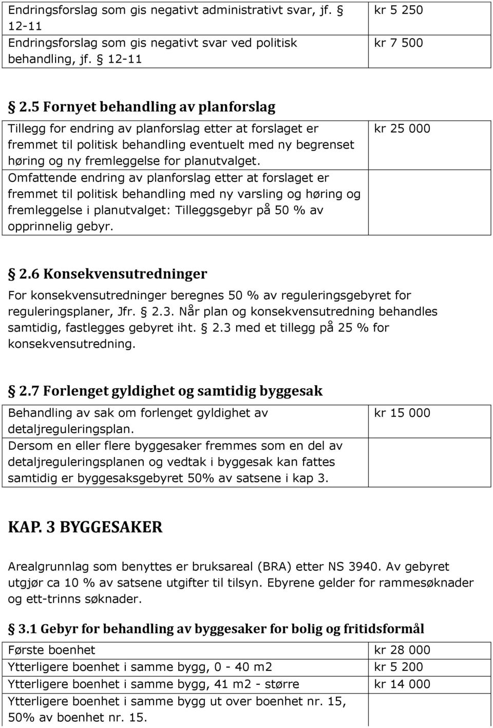 Omfattende endring av planforslag etter at forslaget er fremmet til politisk behandling med ny varsling og høring og fremleggelse i planutvalget: Tilleggsgebyr på 50 % av opprinnelig gebyr.