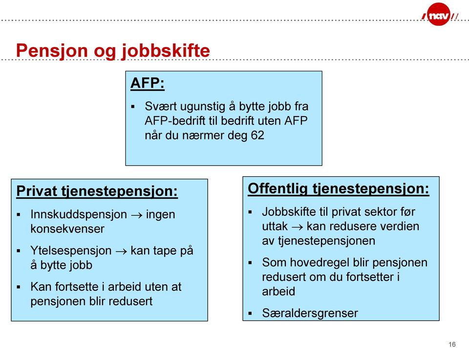 i arbeid uten at pensjonen blir redusert Offentlig tjenestepensjon: Jobbskifte til privat sektor før uttak kan