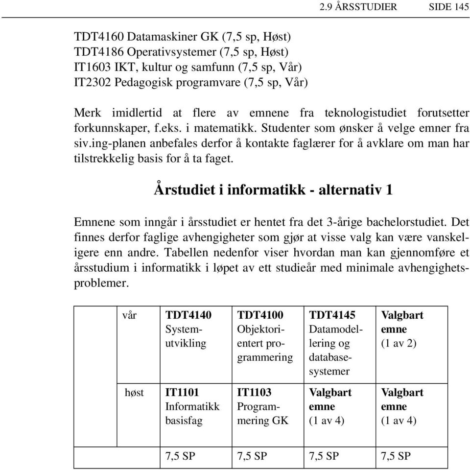 ing-planen anbefales derfor å kontakte faglærer for å avklare om man har tilstrekkelig basis for å ta faget.