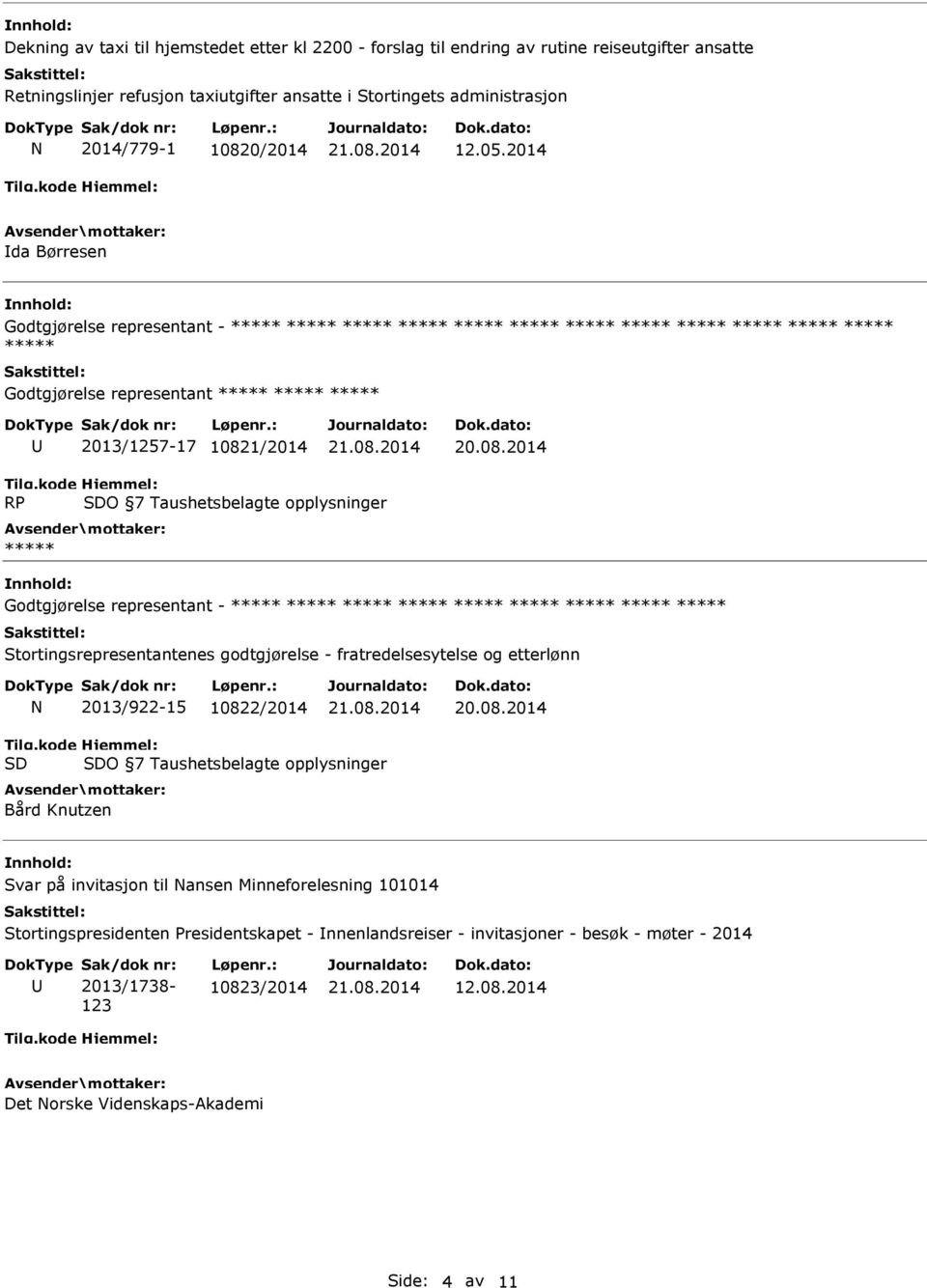 kode RP Hjemmel: SDO 7 Taushetsbelagte opplysninger ***** Godtgjørelse representant - ***** ***** ***** ***** ***** ***** ***** ***** ***** Stortingsrepresentantenes godtgjørelse - fratredelsesytelse