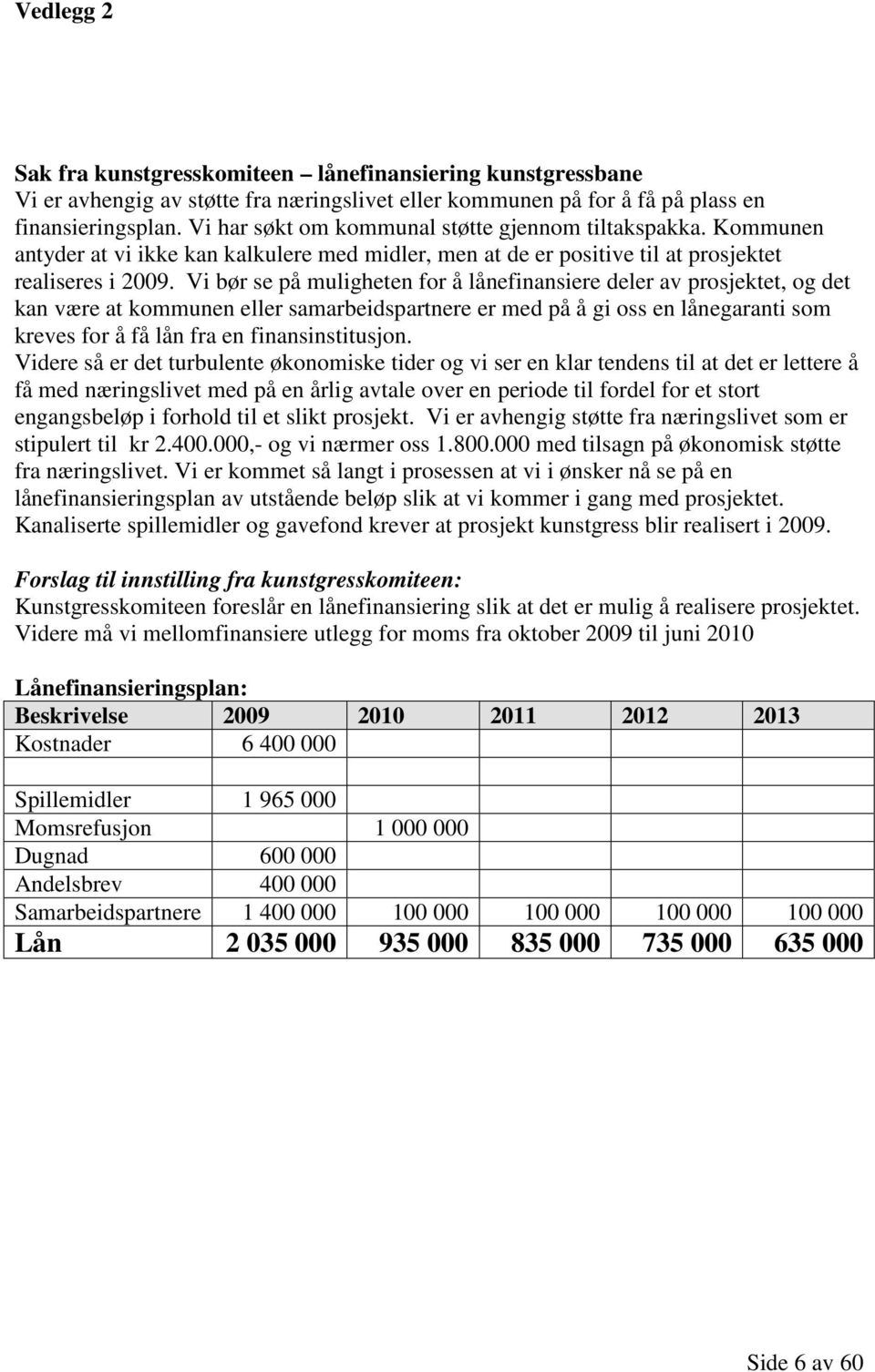 Vi bør se på muligheten for å lånefinansiere deler av prosjektet, og det kan være at kommunen eller samarbeidspartnere er med på å gi oss en lånegaranti som kreves for å få lån fra en