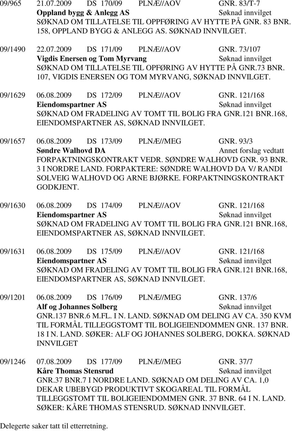 121/168 Eiendomspartner AS SØKNAD OM FRADELING AV TOMT TIL BOLIG FRA GNR.121 BNR.168, EIENDOMSPARTNER AS, SØKNAD INNVILGET. 09/1657 06.08.2009 DS 173/09 PLNÆ//MEG GNR.