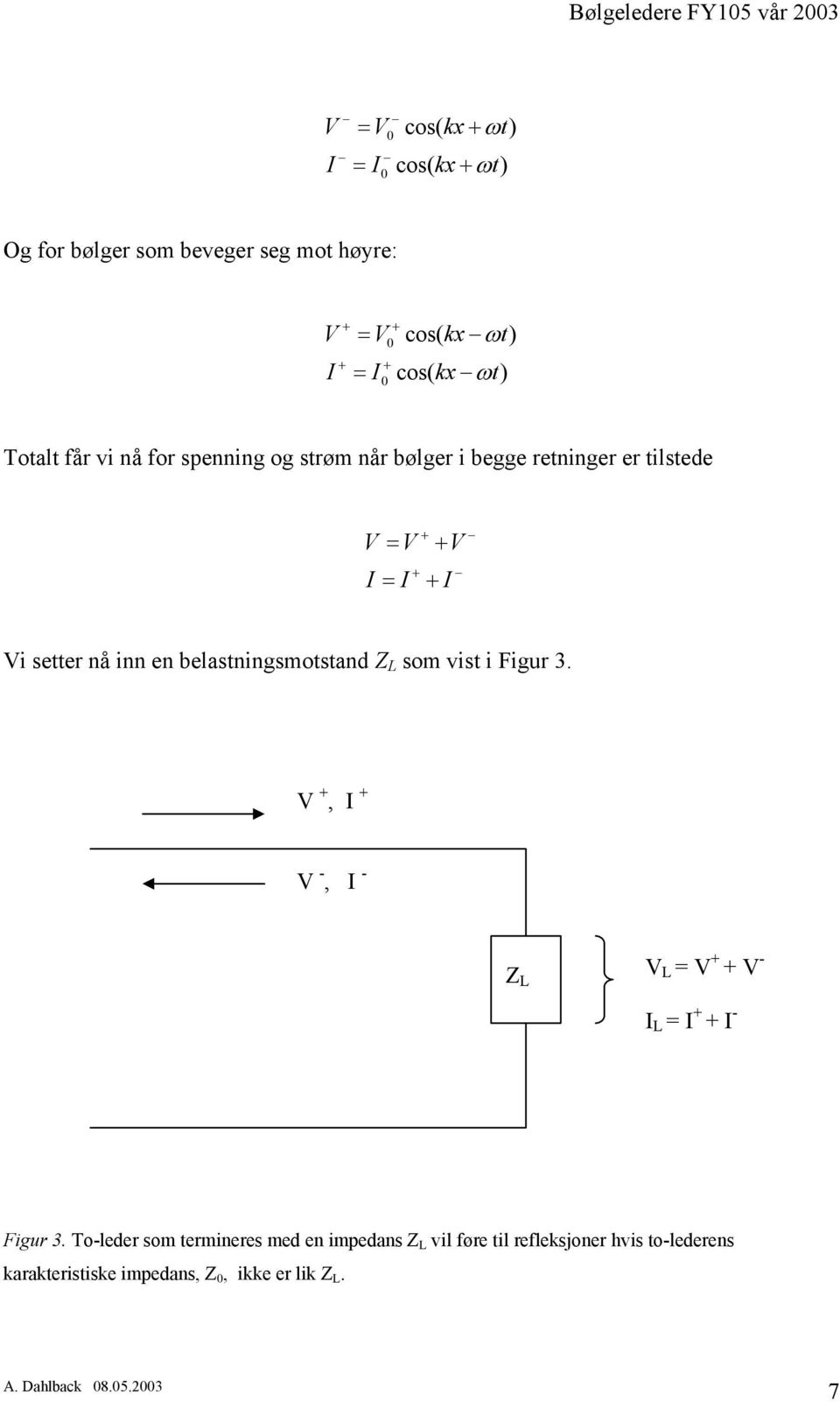 en belastningsmotstand Z L som vist i Figur 3. V +, I + V -, I - Z L V L = V + + V - I L = I + + I - Figur 3.