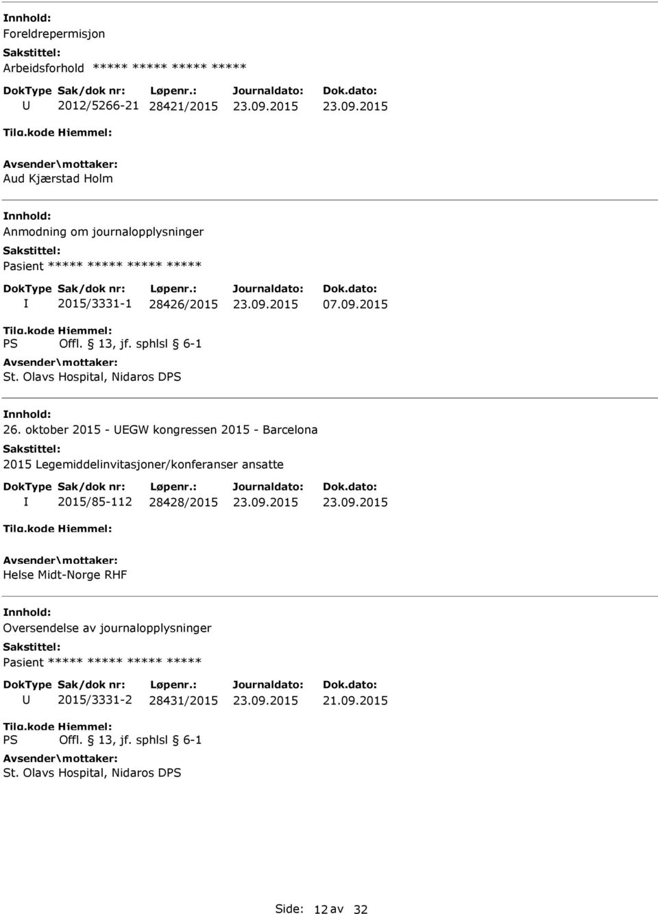 oktober 2015 - EGW kongressen 2015 - Barcelona 2015 Legemiddelinvitasjoner/konferanser ansatte 2015/85-112