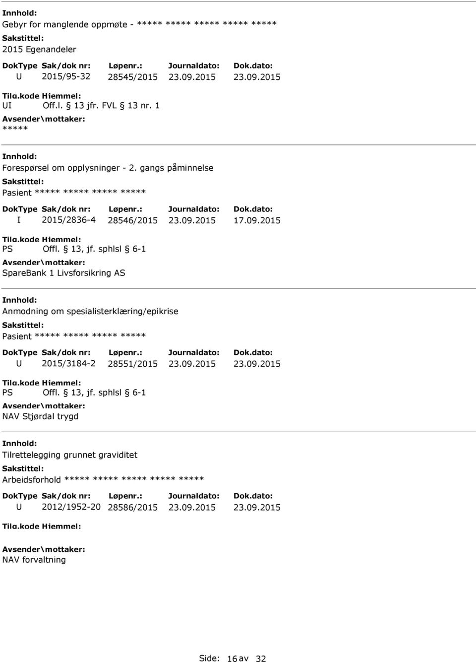 gangs påminnelse asient 2015/2836-4 28546/2015 SpareBank 1 Livsforsikring AS 17.09.