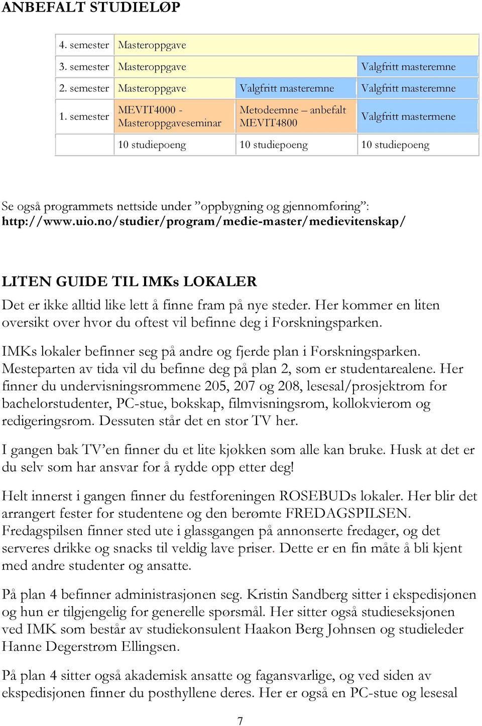 gjennomføring : http://www.uio.no/studier/program/medie-master/medievitenskap/ LITEN GUIDE TIL IMKs LOKALER Det er ikke alltid like lett å finne fram på nye steder.