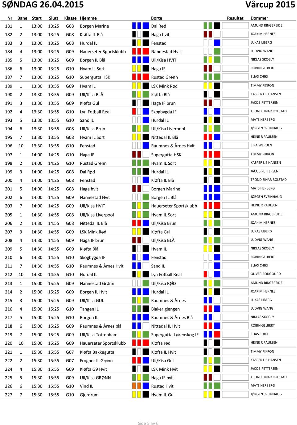######## Ull/Kisa HVIT ####### ####### NIKLAS SKOGLY 186 6 13:00 13:25 G10 Hvam IL Sort ##### ##### 0 Haga IF ######## ROBIN GELBERT 187 7 13:00 13:25 G10 Supergutta HSK ##### ### Rustad Grønn