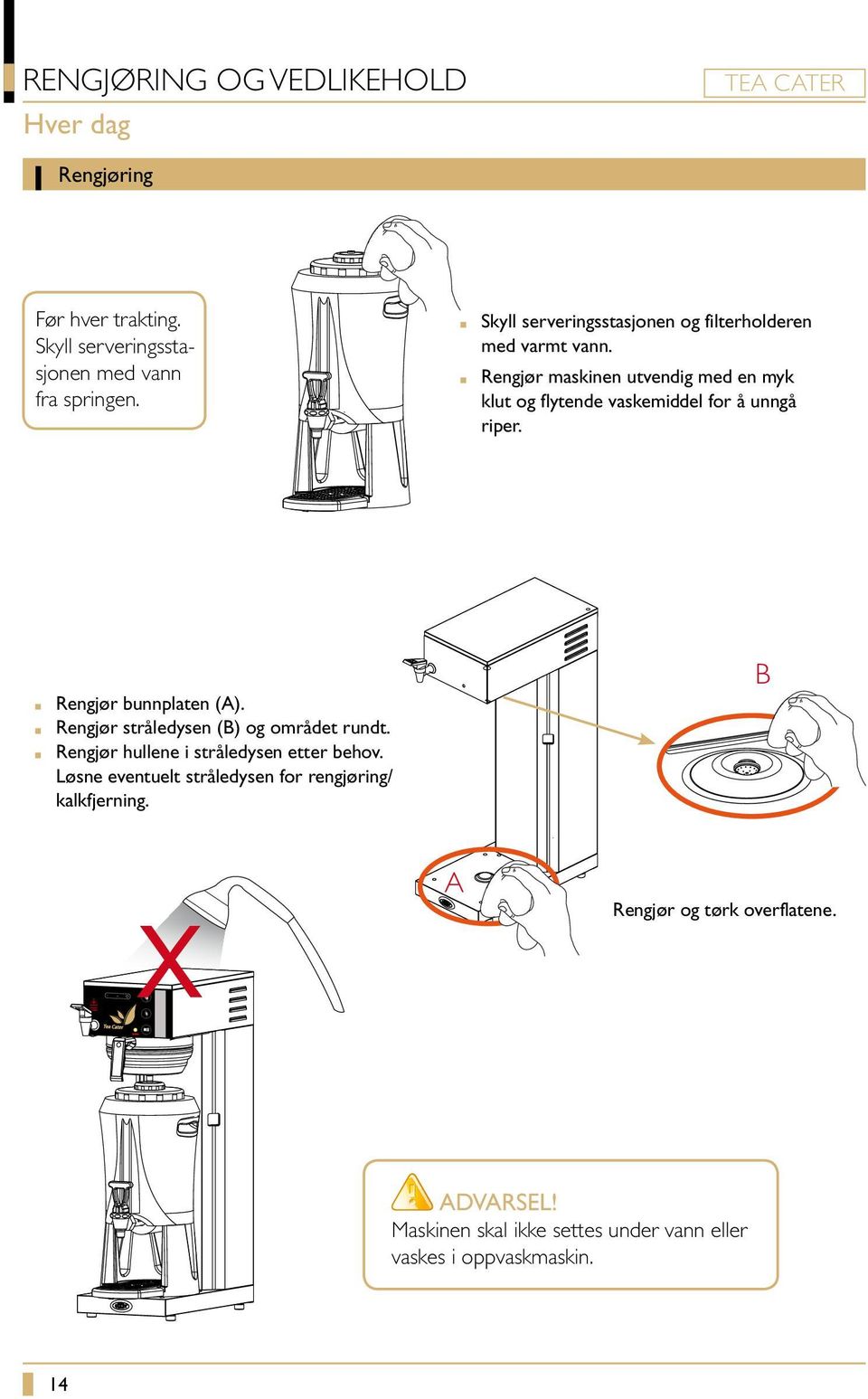 Rengjør maskinen utvendig med en myk klut og flytende vaskemiddel for å unngå riper. Rengjør bunnplaten (A).