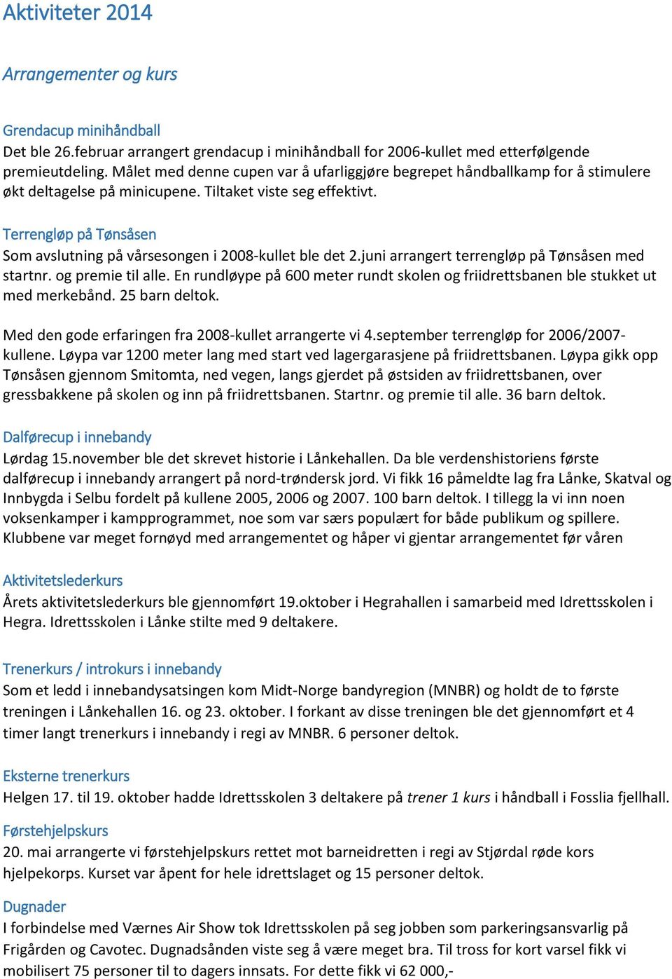 Terrengløp på Tønsåsen Som avslutning på vårsesongen i 2008-kullet ble det 2.juni arrangert terrengløp på Tønsåsen med startnr. og premie til alle.